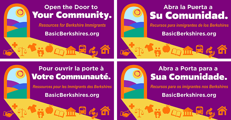 four basic berkshires graphics in english, spanish, french and portuguese