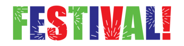 the word festival in red, blue and green