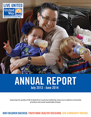 2013-2014 annual report cover woman and 2 young kids