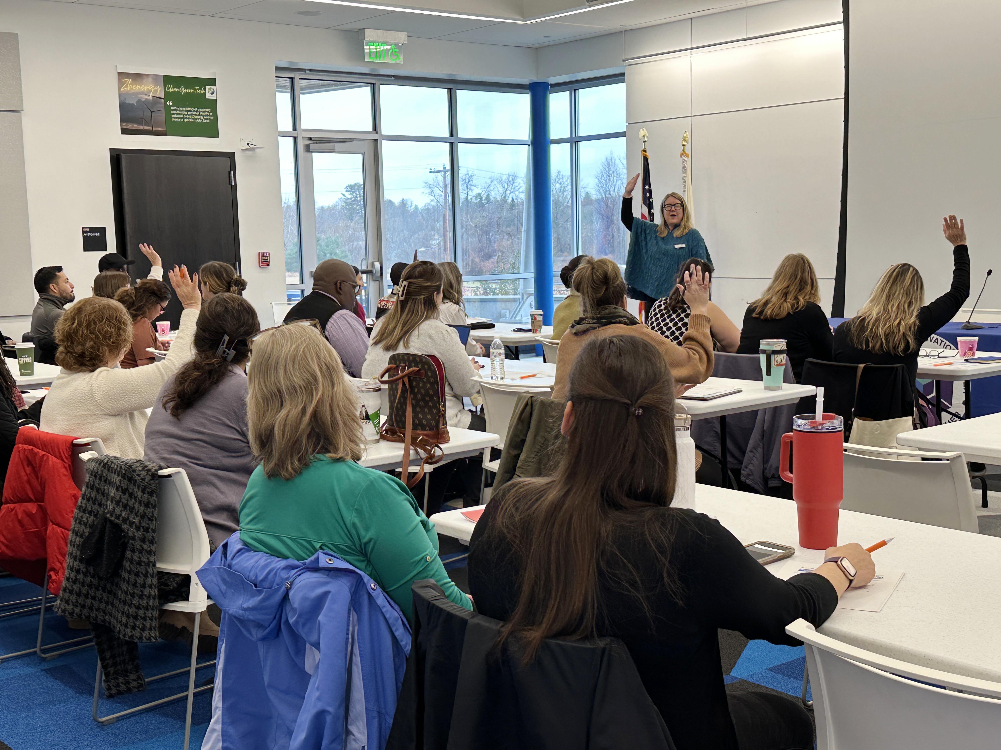 hands raise to question by katherine von haefen with berkshire united way 