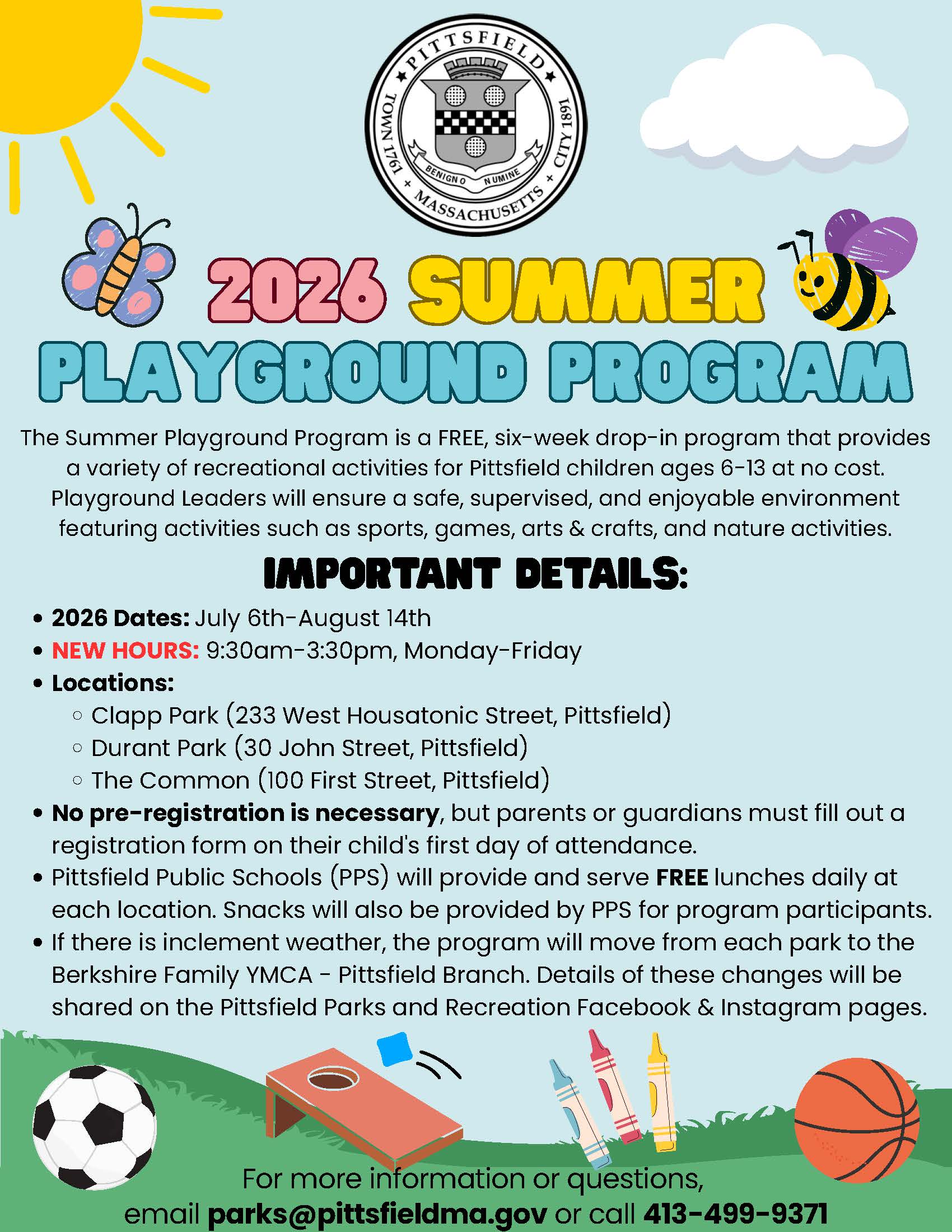 flyer with information about summer playground program
