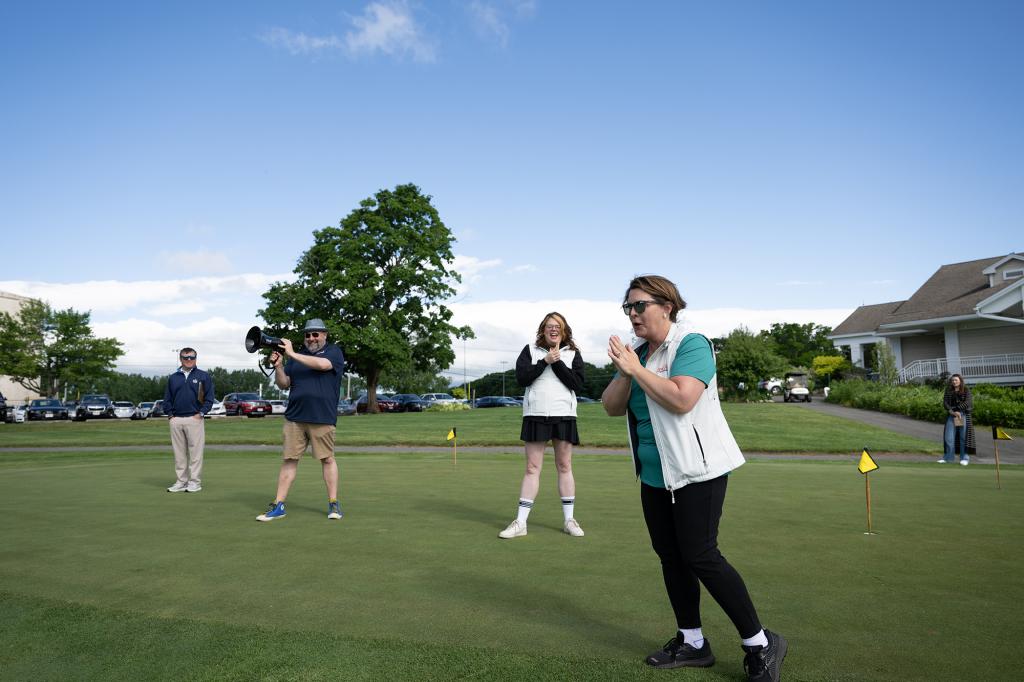 from right: Jennifer Glockner (Red Tee committee), Abigail Allard (Gladys Allen Brigham Community Center), Tom Bernard (Berkshire United Way) and Mike Hillman (head golf pro at Berkshire Hills Country Club)