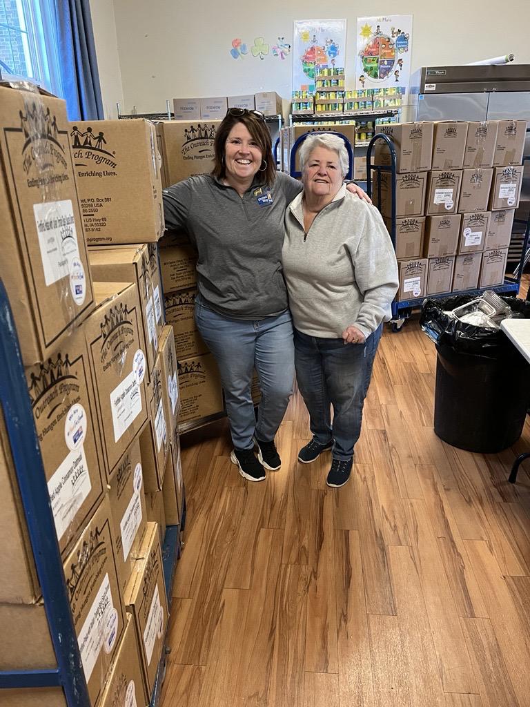 Meals are dropped off at South Community Food Pantry | BUW's Brenda Petell with pantry volunteer Susan Filippi